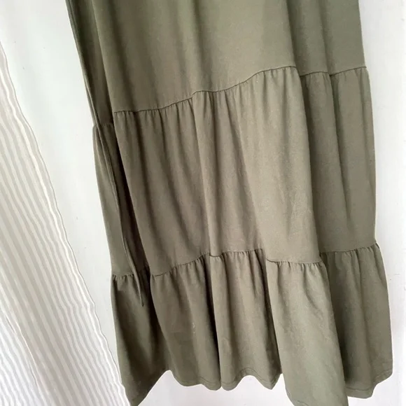 Denim & Co cotton sleeveless tiered stretch maxi dress olive green plus size  XL - Picture 8 of 9
